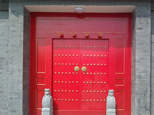 江城中国传统四合院系列朱红色中式木制大门木作